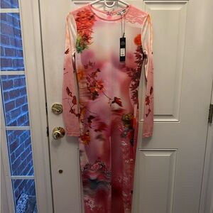 Fashion Nova Vibrant Floral Long Sleeve Dress